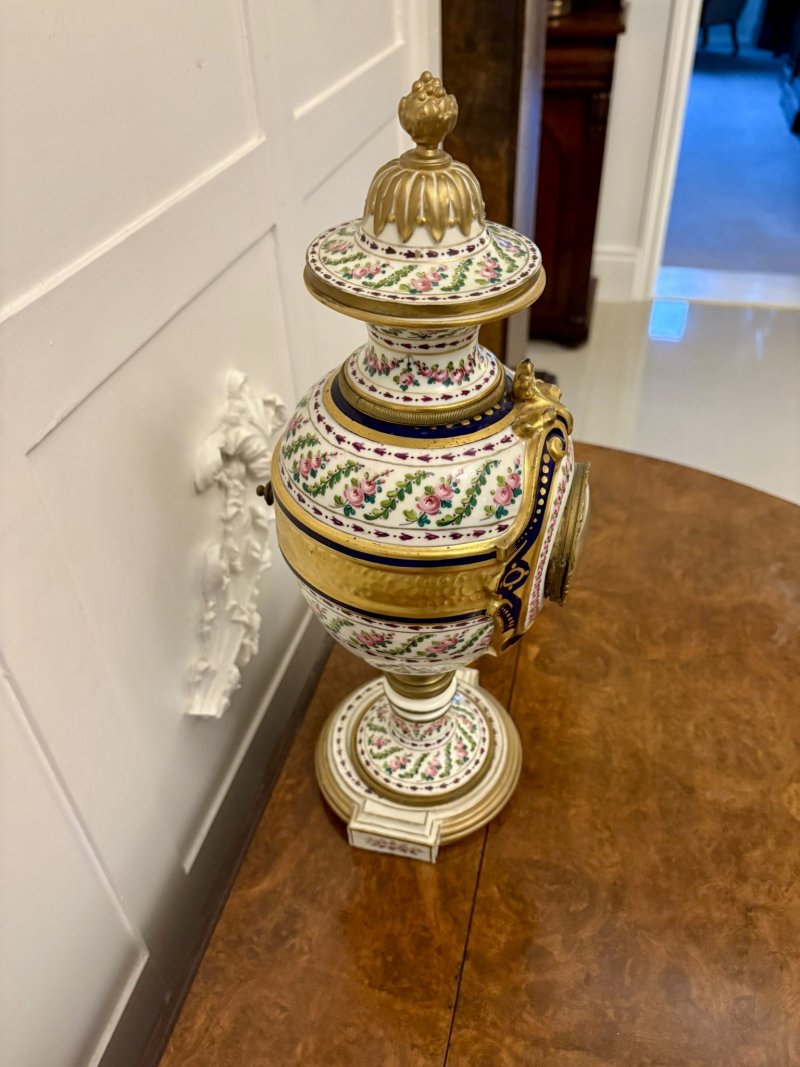 Outstanding Quality Antique French Victorian Hand-Painted Porcelain Urn Mantel Clock